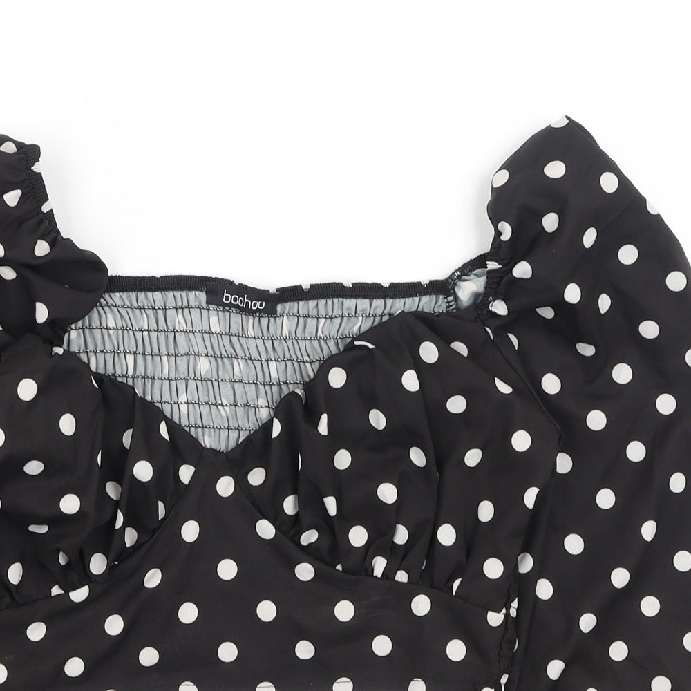 Boohoo Womens Black Polka Dot Polyester Basic Blouse Size 8 Square Neck