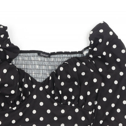 Boohoo Womens Black Polka Dot Polyester Basic Blouse Size 8 Square Neck