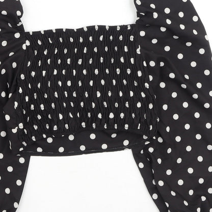 Boohoo Womens Black Polka Dot Polyester Basic Blouse Size 8 Square Neck