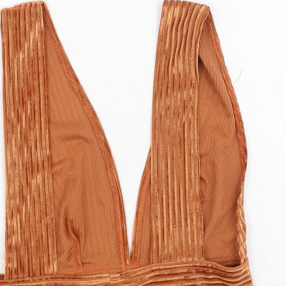 SBetro Womens Orange  Polyester Cropped Tank Size S V-Neck