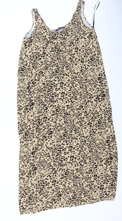 Marks and Spencer Womens Brown Animal Print Viscose Tank Dress  Size 8  Round Neck