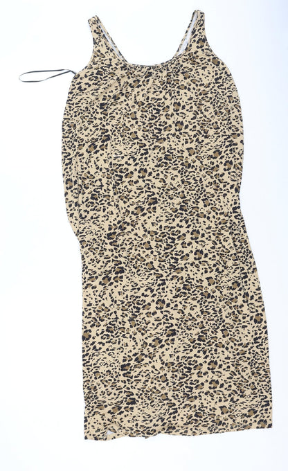 Marks and Spencer Womens Brown Animal Print Viscose Tank Dress  Size 8  Round Neck