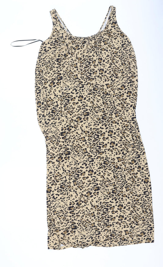 Marks and Spencer Womens Brown Animal Print Viscose Tank Dress  Size 8  Round Neck