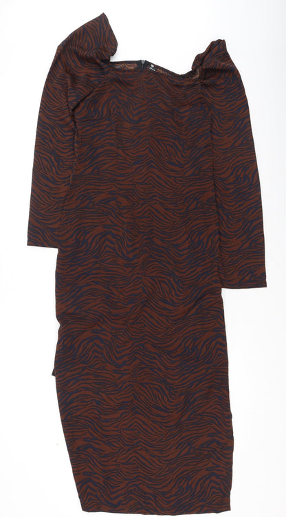 SheIn Womens Brown Animal Print Polyester Bodycon  Size M  Square Neck