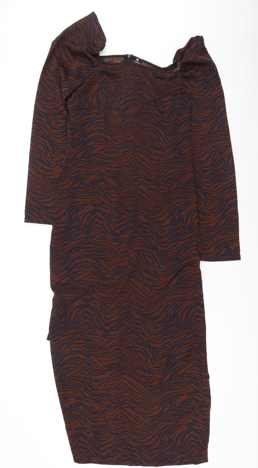 SheIn Womens Brown Animal Print Polyester Bodycon  Size M  Square Neck