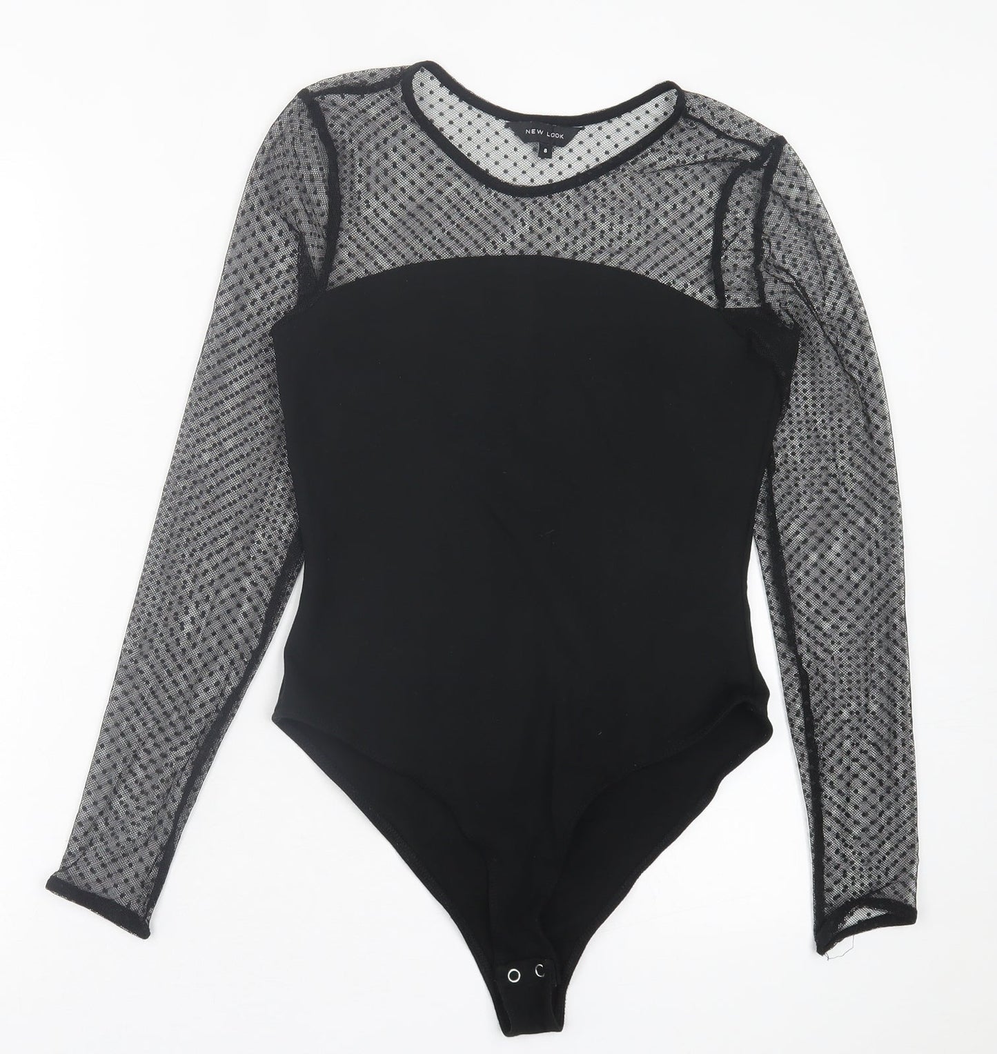 New Look Womens Black Polka Dot Viscose Bodysuit One-Piece Size 8  Button