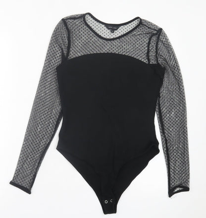 New Look Womens Black Polka Dot Viscose Bodysuit One-Piece Size 8  Button