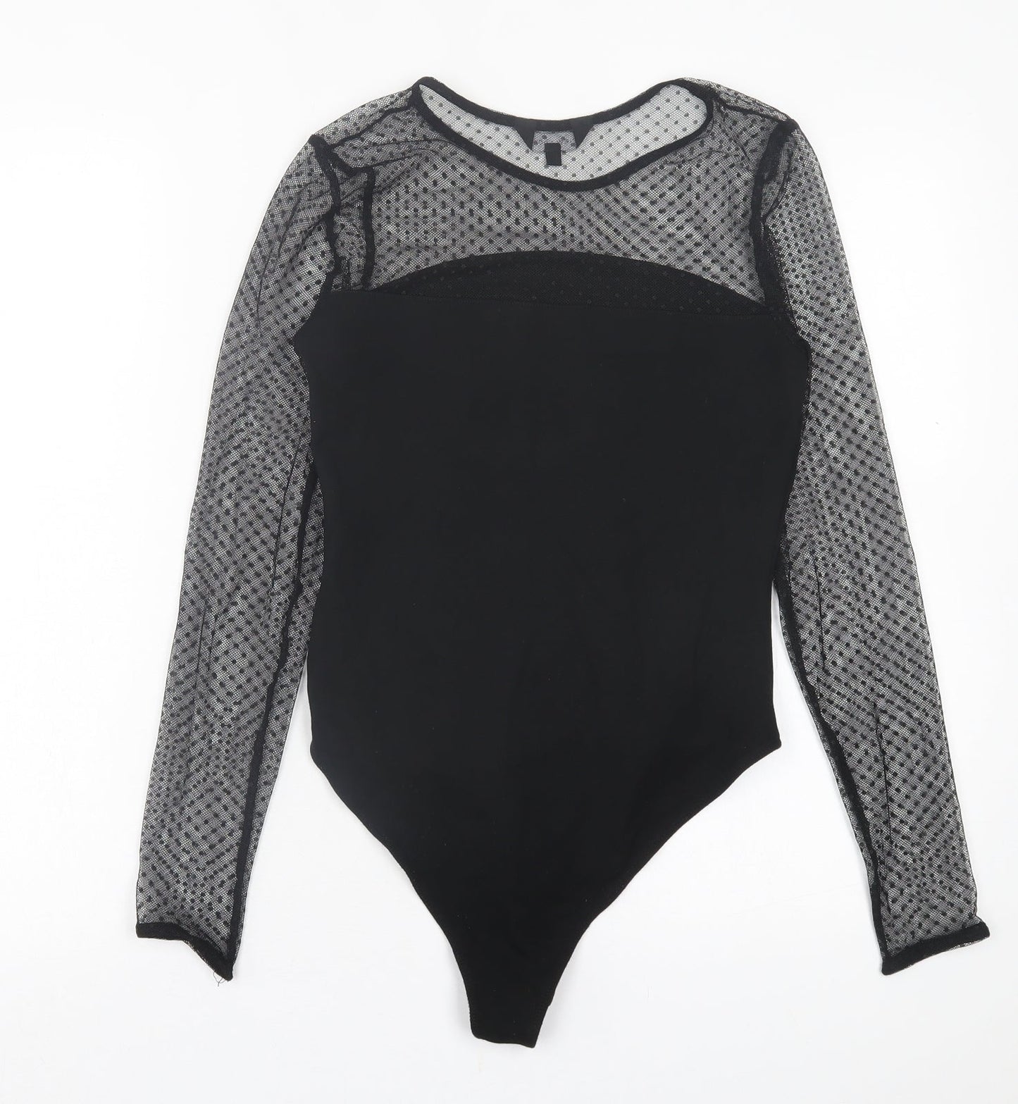 New Look Womens Black Polka Dot Viscose Bodysuit One-Piece Size 8  Button