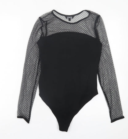 New Look Womens Black Polka Dot Viscose Bodysuit One-Piece Size 8  Button