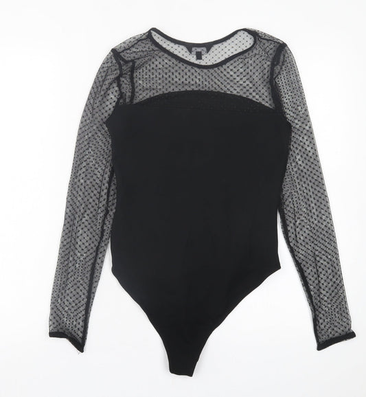 New Look Womens Black Polka Dot Viscose Bodysuit One-Piece Size 8  Button