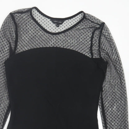 New Look Womens Black Polka Dot Viscose Bodysuit One-Piece Size 8  Button