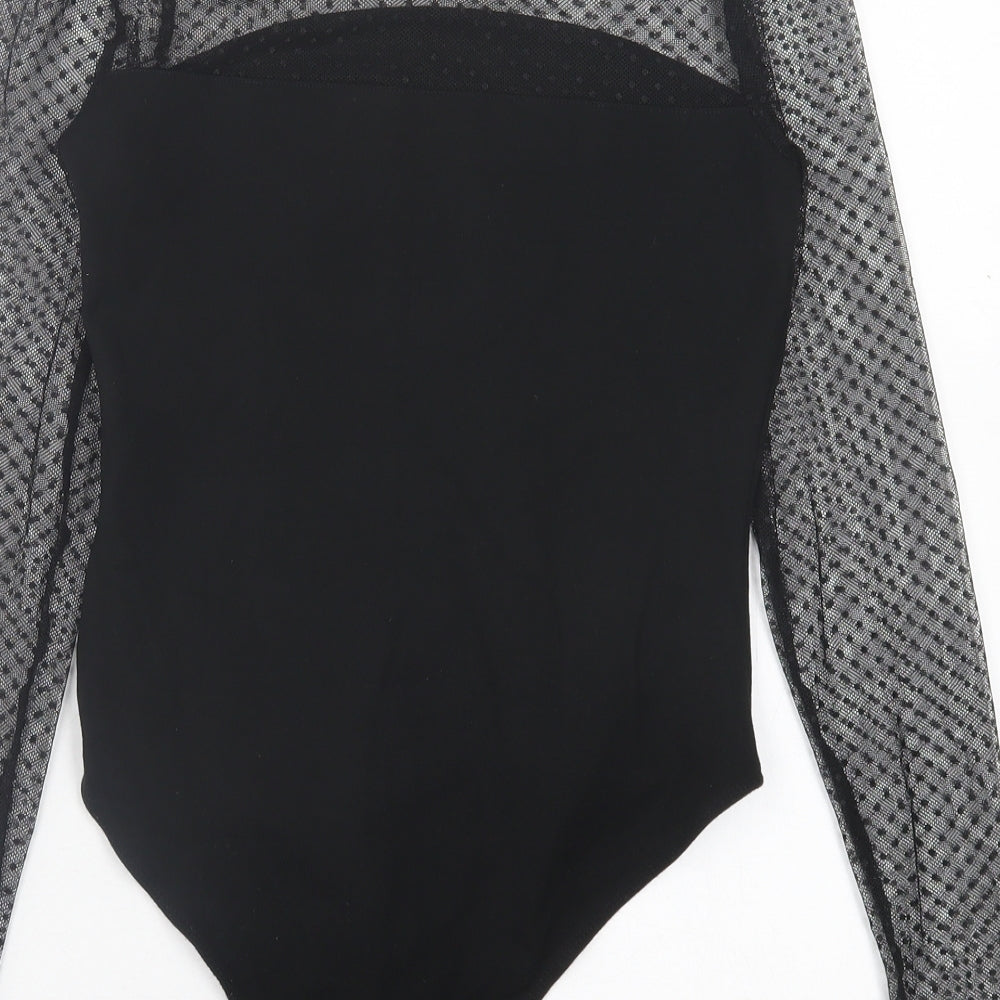 New Look Womens Black Polka Dot Viscose Bodysuit One-Piece Size 8  Button