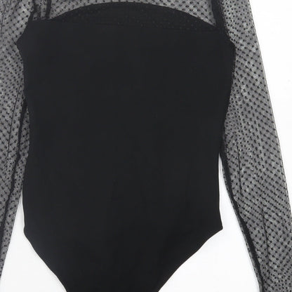 New Look Womens Black Polka Dot Viscose Bodysuit One-Piece Size 8  Button