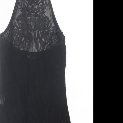 Lozana Womens Black Herringbone Polyester Bodysuit One-Piece Size 8  Button