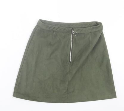 Primark Womens Green  Polyester A-Line Skirt Size 10   Zip