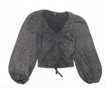 Womens UK Size 6 New Look Silver Cropped Blouse