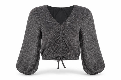 Womens UK Size 6 New Look Silver Cropped Blouse