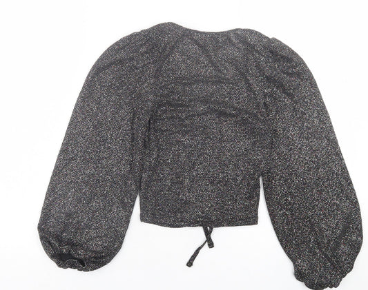 Womens UK Size 6 New Look Silver Cropped Blouse