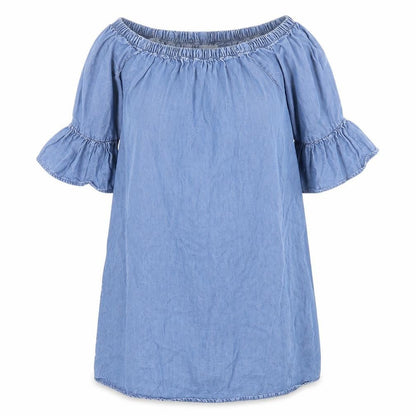 New Look Womens Blue  Lyocell A-Line  Size 6  Off the Shoulder Pullover