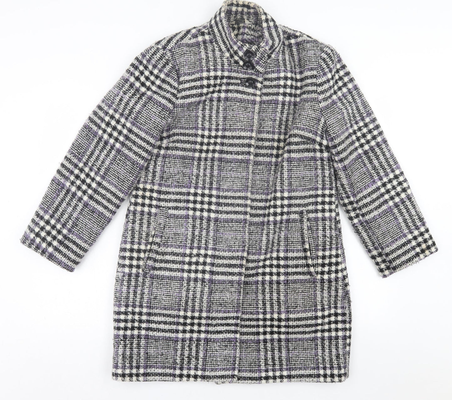 Classic Womens Purple Plaid  Overcoat Coat Size 12  Button