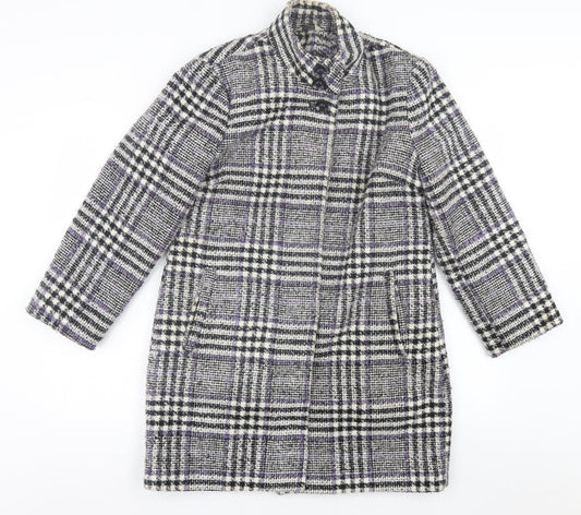 Classic Womens Purple Plaid  Overcoat Coat Size 12  Button