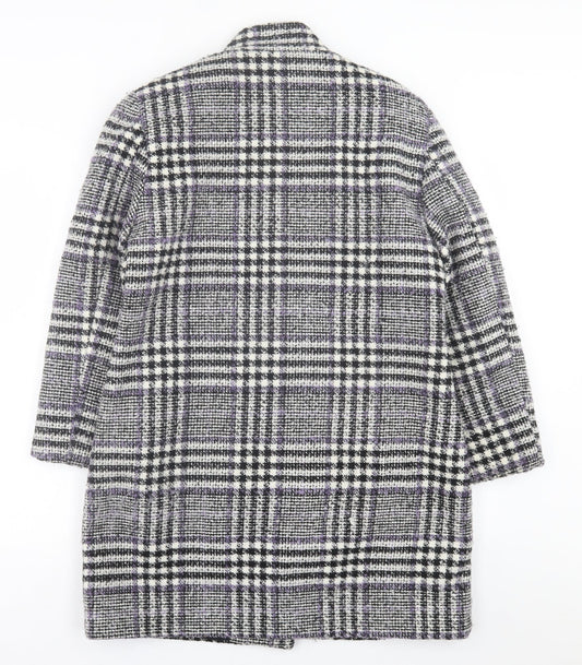 Classic Womens Purple Plaid  Overcoat Coat Size 12  Button