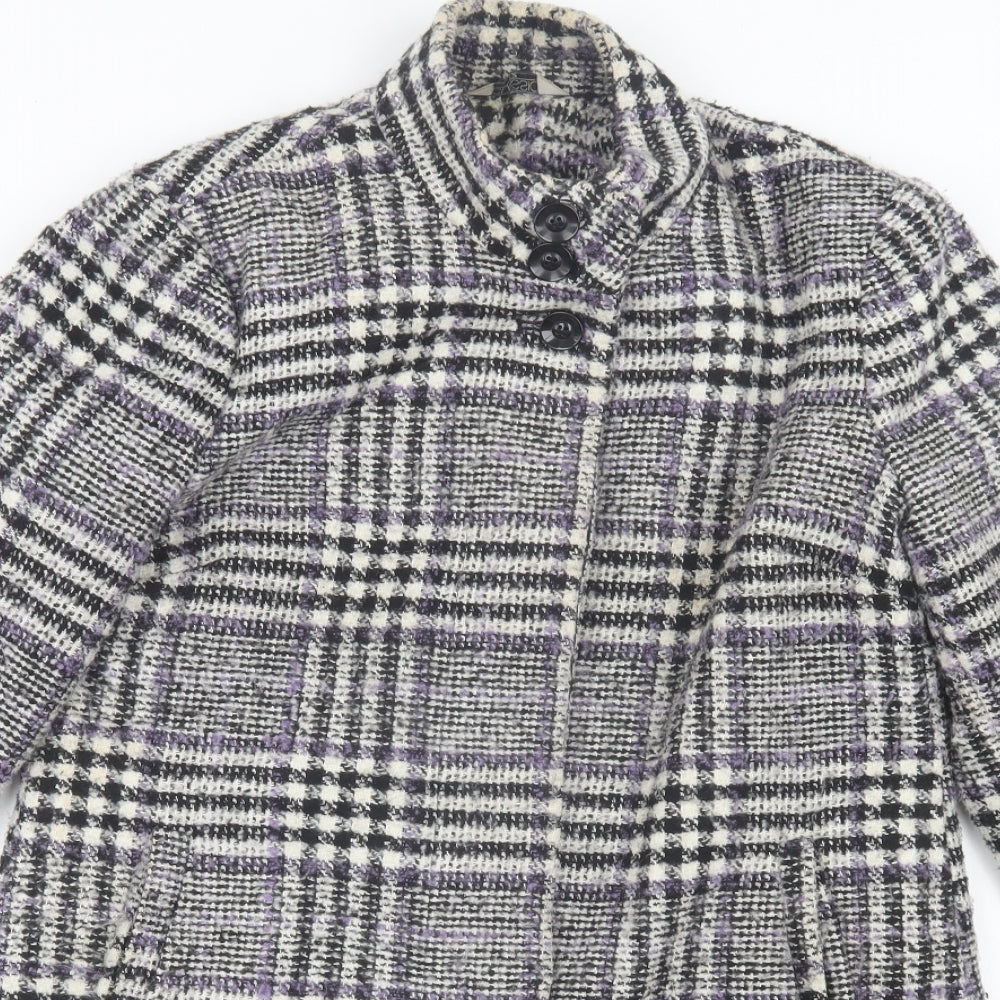 Classic Womens Purple Plaid  Overcoat Coat Size 12  Button