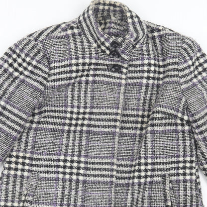 Classic Womens Purple Plaid  Overcoat Coat Size 12  Button