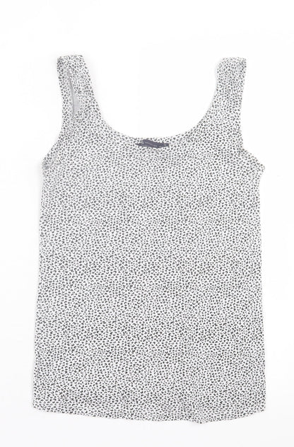 Marks and Spencer Womens White Animal Print Cotton Basic Tank Size 10 Scoop Neck