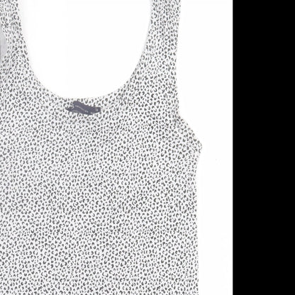 Marks and Spencer Womens White Animal Print Cotton Basic Tank Size 10 Scoop Neck