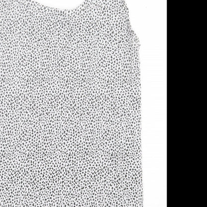 Marks and Spencer Womens White Animal Print Cotton Basic Tank Size 10 Scoop Neck