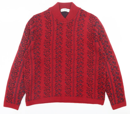 St.Micheal Womens Red V-Neck Geometric Acrylic Pullover Jumper Size 16