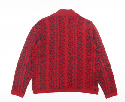 St.Micheal Womens Red V-Neck Geometric Acrylic Pullover Jumper Size 16