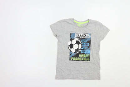 Matalan Boys Grey  Cotton Pullover T-Shirt Size 7 Years Crew Neck Pullover - Football