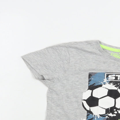 Matalan Boys Grey  Cotton Pullover T-Shirt Size 7 Years Crew Neck Pullover - Football