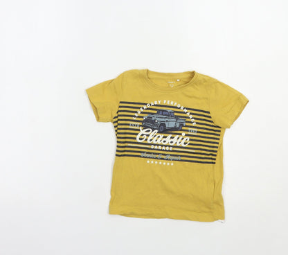 name it Boys Yellow  Cotton Pullover T-Shirt Size 2-3 Years Crew Neck Pullover - Car