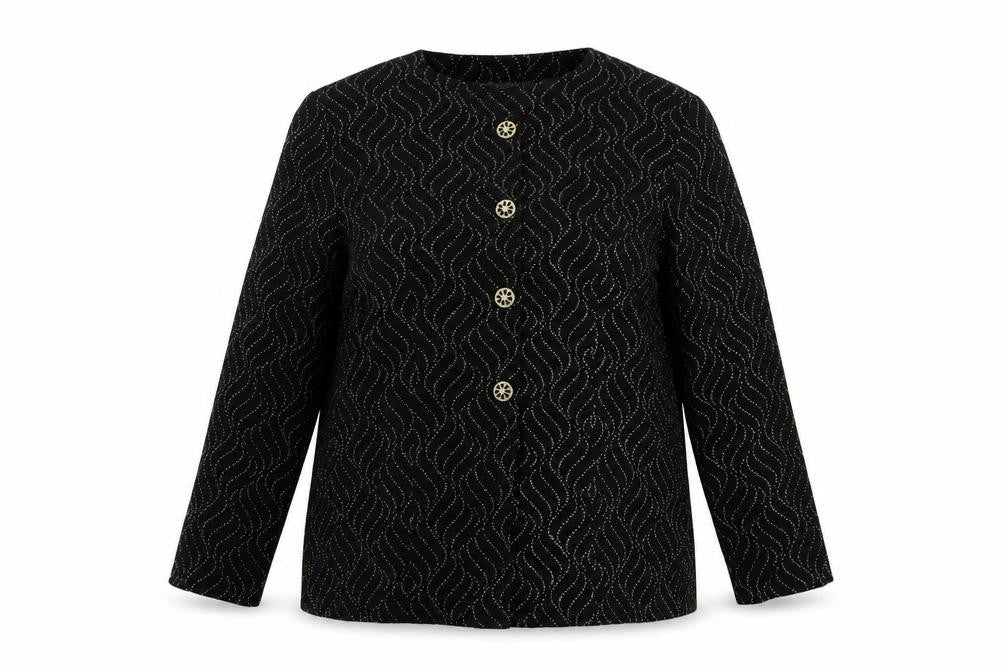 Bonmarché Womens Black Geometric Jacket Blazer Size 16 Button