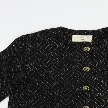 Bonmarché Womens Black Geometric  Jacket Blazer Size 16  Button
