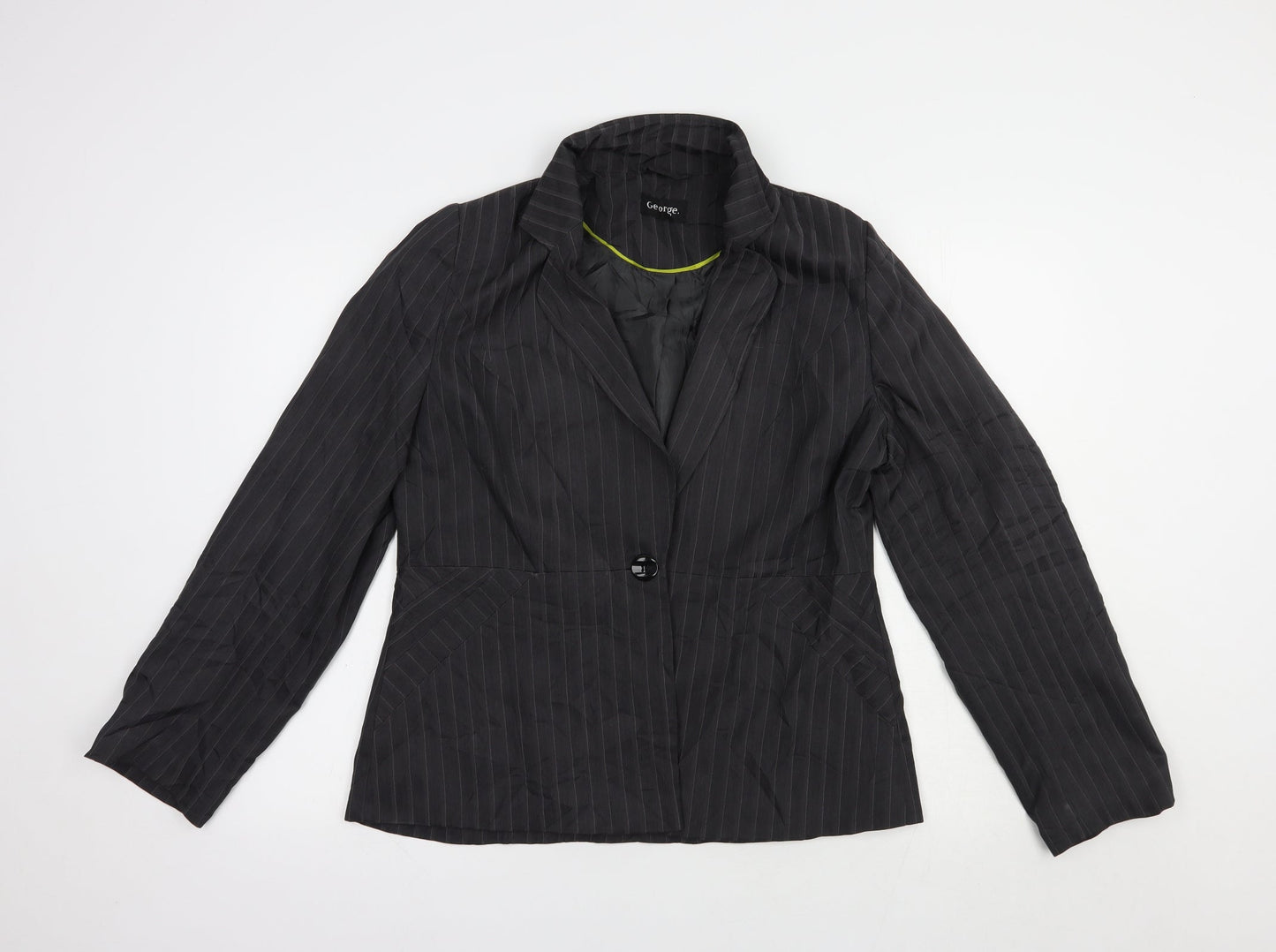 George Womens Grey Striped  Jacket Blazer Size 16  Button