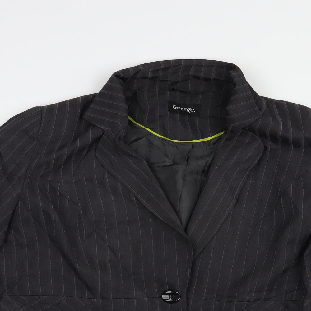 George Womens Grey Striped  Jacket Blazer Size 16  Button