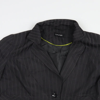 George Womens Grey Striped  Jacket Blazer Size 16  Button