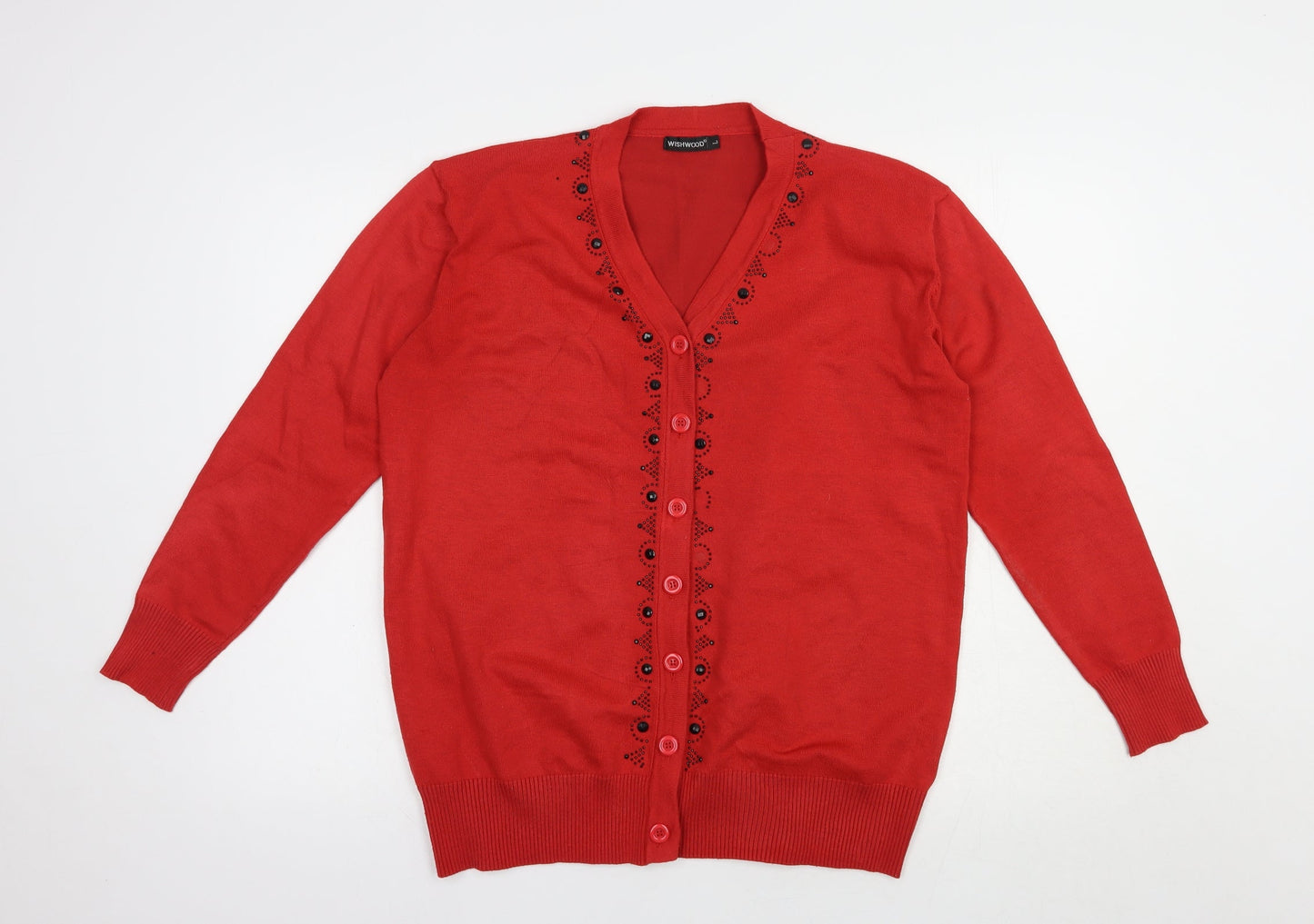 Wishwood Womens Red V-Neck  Polyester Cardigan Jumper Size L