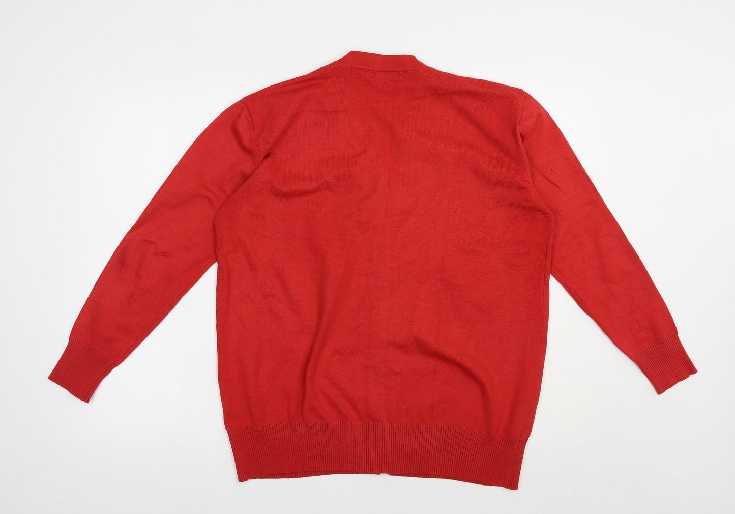 Wishwood Womens Red V-Neck  Polyester Cardigan Jumper Size L