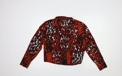 Primark Womens Red Animal Print Polyester Basic Button-Up Size 10 Collared