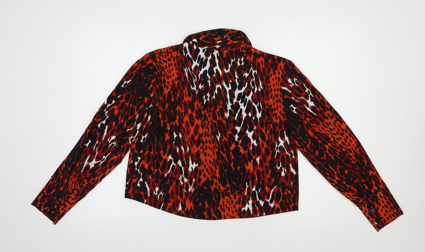 Primark Womens Red Animal Print Polyester Basic Button-Up Size 10 Collared
