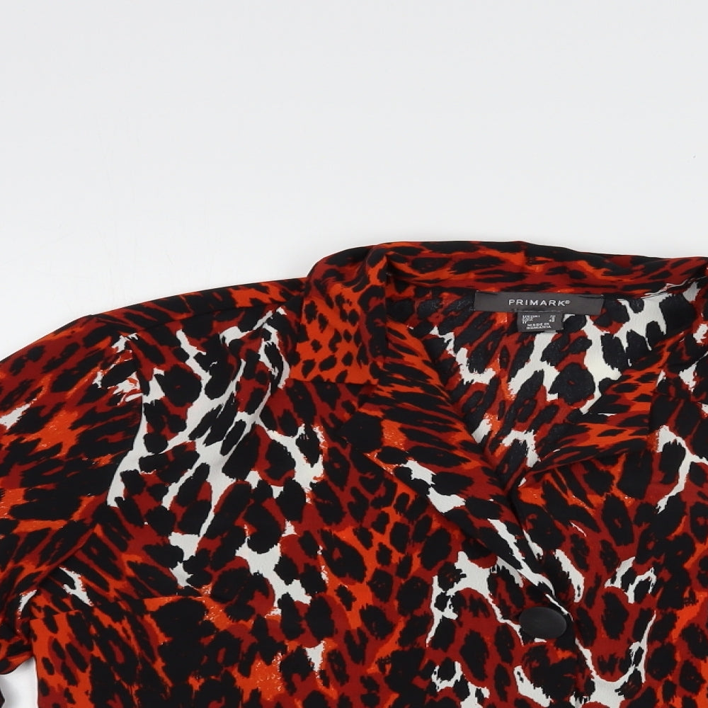 Primark Womens Red Animal Print Polyester Basic Button-Up Size 10 Collared