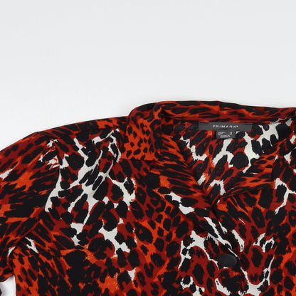 Primark Womens Red Animal Print Polyester Basic Button-Up Size 10 Collared