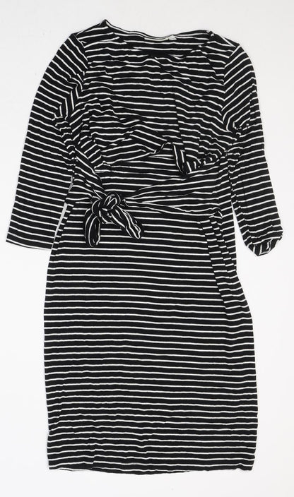 JoJo Maman Bébé Womens Black Striped Viscose Jumper Dress  Size S  Round Neck Pullover