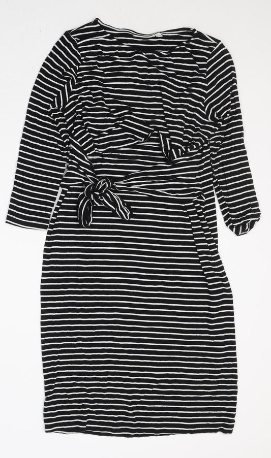 JoJo Maman Bébé Womens Black Striped Viscose Jumper Dress  Size S  Round Neck Pullover