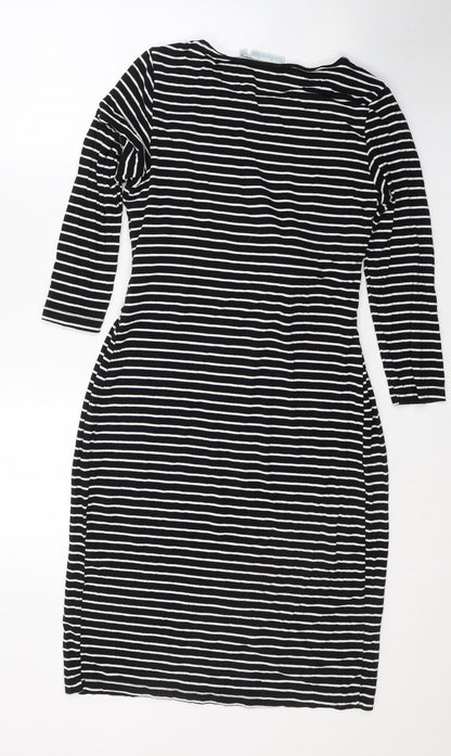 JoJo Maman Bébé Womens Black Striped Viscose Jumper Dress  Size S  Round Neck Pullover